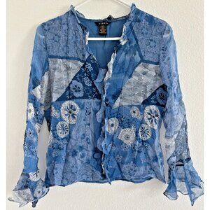 Vtg 90s Y2k Babydoll Flutter Belle Sleeve Silk Sz S Blue Phoebe Buffy Whimsigoth